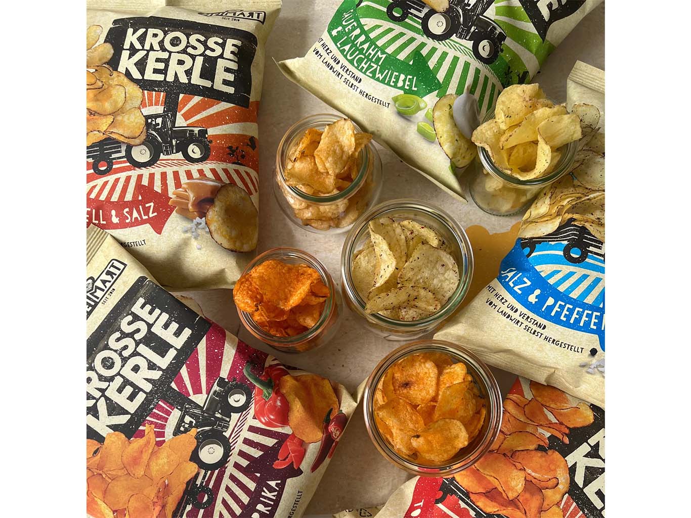 Auswahl verschiedener Krosse Kerle Chips